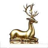 Skulptur/Skulpturen Deko Mode Paar Hirsche Skulpturen Wohnkultur Sammeln von Figuren Hochzeit Geschenke Büro Bücherf Selfing Ornamente Rentier Statuen Schreibtisch Dekoration ( Color : Sitting Deer )