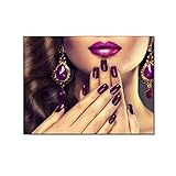 HOWDA Wandbild Poster für Wohnzimmer Mode Lila Wand Bilder Diamant Ohrringe Bild Schönheitssalon Wand Bilder Dekoration Leinwandbilder Pict leinwand bilder Wand Bilder Poster (40x60cm Kein Rahmen)
