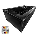 Schwarze Whirlpool Badewanne Relax Profi schwarz MADE IN GERMANY 180/190 / 200 x 80/90 cm mit 24 Massage Düsen + LED + Heizung + Ozon + MIT Messing Armaturen Eckwanne rechts + links Eckbadewanne
