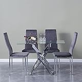 GOLDFAN Esstisch mit 4 Stühlen Modern Glastisch mit Stühlen Rechteckiger küchentisch und 4 Esszimmerstühle Essgruppe, Silber und Grau 110cm