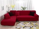 RIJPEX Jacquard Sofa Deckelabdeckung Nicht-Rutsches L-Form-Sofa-Deckungs-Dehnungs-Ecksofa-Deckel Dicke Fit Möbel Beschützer/Rot/4-Seat 235-300