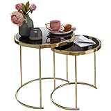 FineBuy Design Satztisch Como schwarz/Gold Beistelltisch Metall/Glas | Couchtisch Set aus 2 Tischen | Kleiner Wohnzimmertisch | Metalltisch mit Glasplatte | Ablagetisch modern