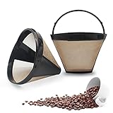 DEXIFUXI 2 PCS Goldtonfilter Kaffee Dauerfilter 8-12 Tasse Edelstahl Kaffee Filter Mesh Korb Waschbar Kaffeefilter, Wiederverwendbar Plastik Dauerkaffeefilter mit Griff Für Meiste Kaffeemaschine