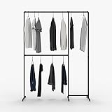 pamo freistehende Kleiderstange im Industrial Loft Design - LAS II - Garderobe für begehbaren Kleiderschrank Wand I Schlafzimmer Kleiderständer aus schwarzen stabilen Rohren - freistehend