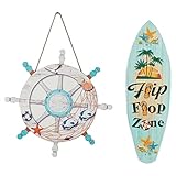 Familienregeln 2pc kreative hölzerne Surfbretter Holzschild Anhänger Massivholz Marine Restaurant Dekoration hängende Wandbehang Wandtattoo（Mehrfarbig)