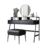 JATIBOSH Schminktisch mit Spiegel und Licht, Make-up-Schminktisch mit gepolstertem Hocker, Schminktisch-Set mit 3 Farb-Beleuchtungsoptionen, Schminktisch mit 2 Schubladen für Schlafzimmer