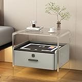 BEdaw Intelligenter Nachttisch Für Schlafzimmer, Intelligenter Nachttisch Mit Schubladen, Led-Bettschrank, Acrylregal, Sofa-Beistelltisch Mit Kabellosem Ladeanschluss