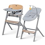 Kinderkraft Kinderhochstuhl LIVY + Babyliege CALMEE, 4in1, Stuhl für die ganze Familie, von Geburt bis 110 kg, Verstellbare, Ergonomische Rückenlehne, Minimalistisches Design, Holzfarbe