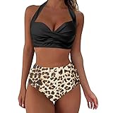 wjiNFDFG Schwangeren Tops Damen-Bikini mit hoher Taille, sexy Push-Up, Zweiteilige Badeanzüge, Vintage-Badeanzug, zweiteiliges Retro-Bikini-Set mit hoher Taille und hohem Bund Digital Retro Watch