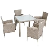 Casaria Polyrattan Sitzgruppe 4 stapelbare Stühle 7cm Auflagen 90 x 90 cm Gartentisch Wetterfest Garten Balkon Sitzgarnitur Gartenmöbel Set Beige Grau