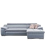 Cavadore Ecksofa Aniamo mit XL-Longchair rechts Eckcouch im modernen Design / Inkl. Verstellbarer Kopfteile / 270 x 80 x 165 / Hellblau