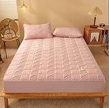 Gestepptes Spannbettlaken mit elastischem Band,einfarbig,rutschfest,Verstellbarer Matratzenbezug für Einzel-,Doppel-,King-Size- und Queen-Size-Betten,Checkered patternpink,79inchx87inch(3pcs)
