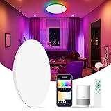 T-SUN RGB Badlampe Decke, 30W 3000LM Kompatibel Alexa Google Home Badezimmerlampe Decke mit Fernbedienung für Badezimmer Schlafzimmer Wohnzimmer Küche Keller Balkon Ø 30CM