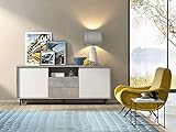 Dmora Modernes Sideboard, 100% Made in Italy, Buffet 2 Türen und 2 Schubladen, Elegantes Wohnzimmer-Sideboard, cm 184x45h77, WeiÃŸ und Zementfarbe