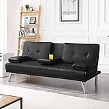 Yaheetech Klappbares Schlafsofa Couch mit Bettfunktion Bettsofa mit Großer Liegefläche von 167 cm L × 94 cm B fürs Wohnzimmer/Schlafzimmer/Heimkino/Gästezimmer schwarz