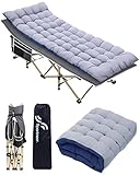 Sportneer Feldbett Klappbett mit Auflage, 188 X 71cm Campingbett Feldbett Klappbar XXL mit Faltbare Matratze Camping für Erwachsene, Outdoor, Garten, Camping, Reisen, Indoor (Grau+Grau)