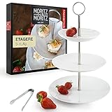 Moritz & Moritz Obst Etagere 3 Etagen - Inkl. Zange - Aus hochwertigem Porzellan – Moderne Küchen Deko oder Party Deko – Perfekt als Obstschale für Obst Aufbewahrung, Muffins und Cupcakes
