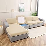 Qelus Sofa Sitzkissenbezug Stretch Wasserdicht, Jacquard Bezug für Sofa Sitzkissen Sofasitzbezug Sofabezug Elastische für Couch L-förmiger Ecksofas Schonbezug (Größer 1 Sitzer, Beige)