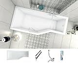 ECOLAM Badewanne Eckbadewanne Integra Acryl weiß 150x75 cm LINKS Ablaufgarnitur Ab- und Überlauf Automatik Füße Silikon raumsparend platzsparend