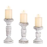 Romadedi Kerzenhalter Stumpenkerzen Holz Kerzenständer - 3er Set Shabby Chic Vintage Tischdeko Landhausstil Deko 16/20/24cm Rustikale Kamin Weihnachten Wohnzimmer, Weiß