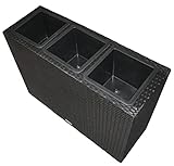 KMH Polyrattan 3er Set Pflanztopf schwarz inkl. schwarzem Einsatz - Blumenkübel für Innenbereich oder Außenbereich - Idealer Raumteiler