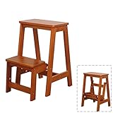 NEVKA Klappbarer Tritthocker aus Holz mit 2 Stufen, Leiterstuhl, multifunktionale Klapp-Trittleiter, verbreiterter Hocker, Schuhbank/Blumenregal für den Küchengarten