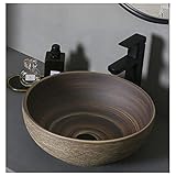 Retro Waschbecken,aufsatzwaschbecken Naturstein,handwaschbecken Klein Gaste Wc Runde Keramik Im Europäischen Stil,waschschale Waschbecken Mit Und Wasserhahn 41 * 15cm, Single Basin