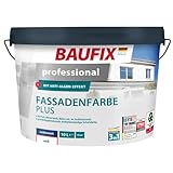 BAUFIX professional Fassadenfarbe Plus weiss, seidenmatt, 10 Liter, Außenwand Farbe, für außen, Anti-Grün-Formel, scheuerbeständig, wasserabweisend, wetterbeständig