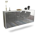 Dekati Sideboard Beaumont hängend (180x77x35cm) Korpus Weiss matt - Front Hochglanz Grau - Push to Open - Leichtlaufschienen