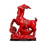 Schreibtischdekorationen Schreibtischskulptur Feng Shui Dekoration 12 Sternzeichen Schafe Chinesische Home Office Regal Dekoration Geschenk Sternzeichen Desktop Ornamente Rot Weiß (Color : B) (D b)