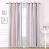 KAHEAUM Gardinen Mit ösen Schallschutz Vorhang Blickdicht Vorhänge Wohnzimmer für Kinderzimmer Schlafzimmer, 2er Set H 213 x B 132 cm Verdunkelungsvorhang Blackout Gardine Voile Curtains,Pink Grau