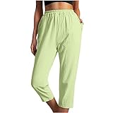 TURWXGSO Hose Damen Sommer 7/8 Bequem Leicht Hosen Elastische Hohe Taille Stoffhose Casual Lockere Freizeithose Mit Weitem Bein Luftig Strandhose Stoffhose Sommer Hose Mit Taschen