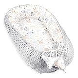 Warmes Nestchen Baby 90x50 cm - Kuschelnest Neugeborene Nestchen Winter/Herbst Kokon Babynest Eule Grau