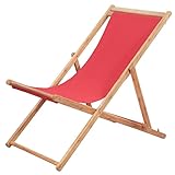 Wakects Gartenliege aus Holz Faltbarer Strandstuhl Tragbarer mit Rückenlehne in 3 Positionen für Garten, Strand, Pool, 60 x 98 x 90 cm, Rot