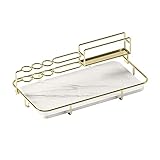 Duschregal Badezimmerorganisator, 1 Stufiges Badezimmer Kosmetisches Lagerregal for Und Arbeitsplatte, Dekorativer Drahtorganisator Mit Marmorbacktablett, Weiß, Dunkelgrün Badezimmer Regal ( Color : A