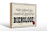 FEMER Holzschild Spruch 30x20cm Bier Hier wohnt Bierologe Holz Deko Schild Wooden Sign