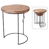 3er Set Couchtisch Satztisch Beistelltisch Kaffeetisch Wohnzimmertisch Sofatisch Rund Tisch Teetisch, Teak und Metall