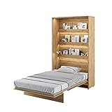 Wandklappbett by LENART, Klappbett, Vertikal Bed Concept, Schrankbett in Ihr Schlafzimmer, 120 x 200 cm, Eiche Artisan, Soft-Close-System, Bettgurte, Sicherheitsgarantie, Innenregale