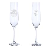 King Charles III Coronation Dartington Champagnerglas mit Gravur, Vorder- und Rückseite, königliche Erinnerungsstücke, Royalty