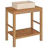 vidaXL Teak Massiv Waschtisch mit Waschbecken Waschschale Badmöbel Aufsatzwaschbecken Waschbeckenunterschrank Unterschrank Badschrank Marmor Creme