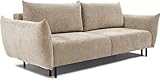 WFL GROUP Sofa mit Bettkasten - Schlafsofa mit Schwarze Metallbeine - 3 Sitzer Sofa Bett - Couch mit Schlaffunktion Bettfunktion Skandinavisch Polstergarnitur - Beige