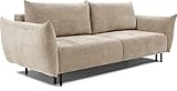 WFL GROUP Sofa mit Bettkasten - Schlafsofa mit Schwarze Metallbeine - 3 Sitzer Sofa Bett - Couch mit Schlaffunktion Bettfunktion Skandinavisch Polstergarnitur - Beige