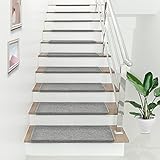 [en.casa] Stufenmatten 15-er Set Treppenmatten 65 x 24 cm rechteckig Treppenteppich Treppenschoner Stufenteppich selbstklebend Hellgrau