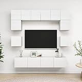 Tidyard 8-TLG. Wohnwand Wohnzimmer TV Set TV-Schrank-Set Modernes TV Möbel Wohnwand Wohnschrank Schrankwand Mediawand TV Lowboard Schrankwand Anbauwand Fernsehtisch Wohnzimmersets Hochglanz-Weiß
