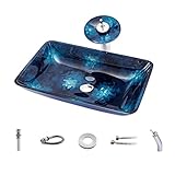 Waschbecken Handwaschbecken Arbeitsplatte Spüle Vintage Stil Hand Malerei Kunst Arbeitsplatte Badezimmer Handbecken Blau Glas Gefäß Badezimmer Waschbecken Single Bowl Shampoo Becken Aufsatzwaschbecken
