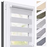 Estika Satin doppelrollo für Fenster ohne Bohren nach maß, 5 Farben, Breite 130-150 cm, Klemmfix Montage Rollo, Duo Rollo, Fenster rollos für innen, Rollo ohne Bohren