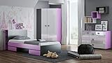 Best For Kids Kinderzimmer Jugendzimmer Komplett Set Glanz Pink (Set, 5-St, Bett mit 10 cm Matratze + Kleiderschrank + Kommode + Hängendes Regal)