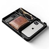 Pocket Deck für alltägliche Objekte, Organizer-Tablett für Männer. Aus Bambusfaser. Fächer für Schlüssel, Schmuck, Ladestation, Brieftasche. Büro Dekor, Nachttisch & Herrenzimmer (Schwarz)