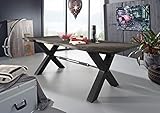 MASSIVMOEBEL24.DE | Iron Label Esstisch aus Massivholz #119 | aus Akazienholz - grau, lackiert | + X-Beine dunkel anthrazit | 260x100x76 cm | Massivholztisch Baumkantentisch Esstisch