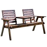 HASMI Grand Patio Gartenbank Outdoor Holz Bank Courtyard Doppelbank mit Couchtisch und Rückenlehne for Balkon Terrasse Garten Carbonisierung Prozess Outdoor Freizeitmöbel für Garten Park Balkon